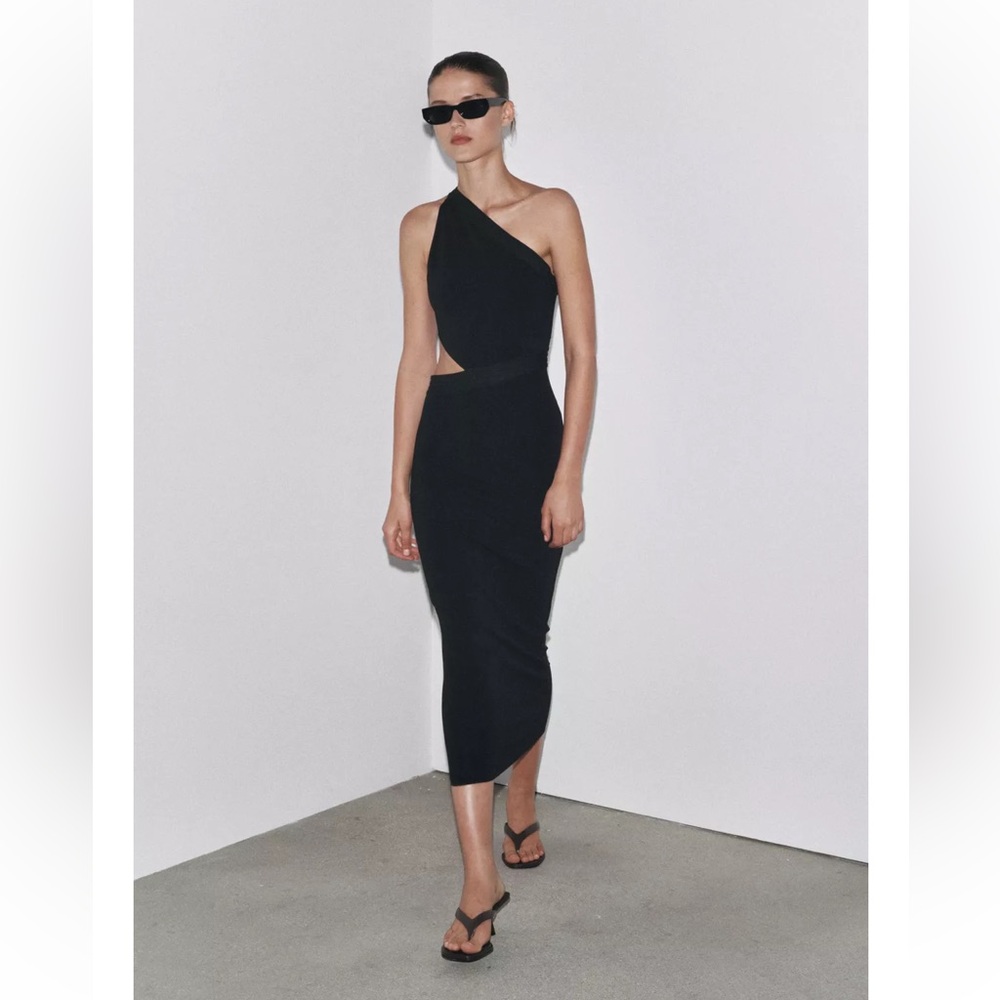 Zara Black One-Shoulder Dress ASYMMETRIC STRETCH BANDAGE DRESS